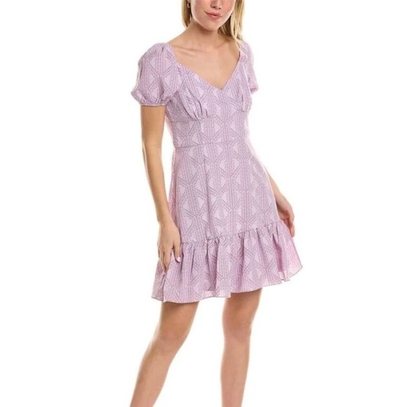 LAUNDRY By Shelli Segal Purple Floral Puff Sleeve Mini Dress NWOT - Picture 1 of 8